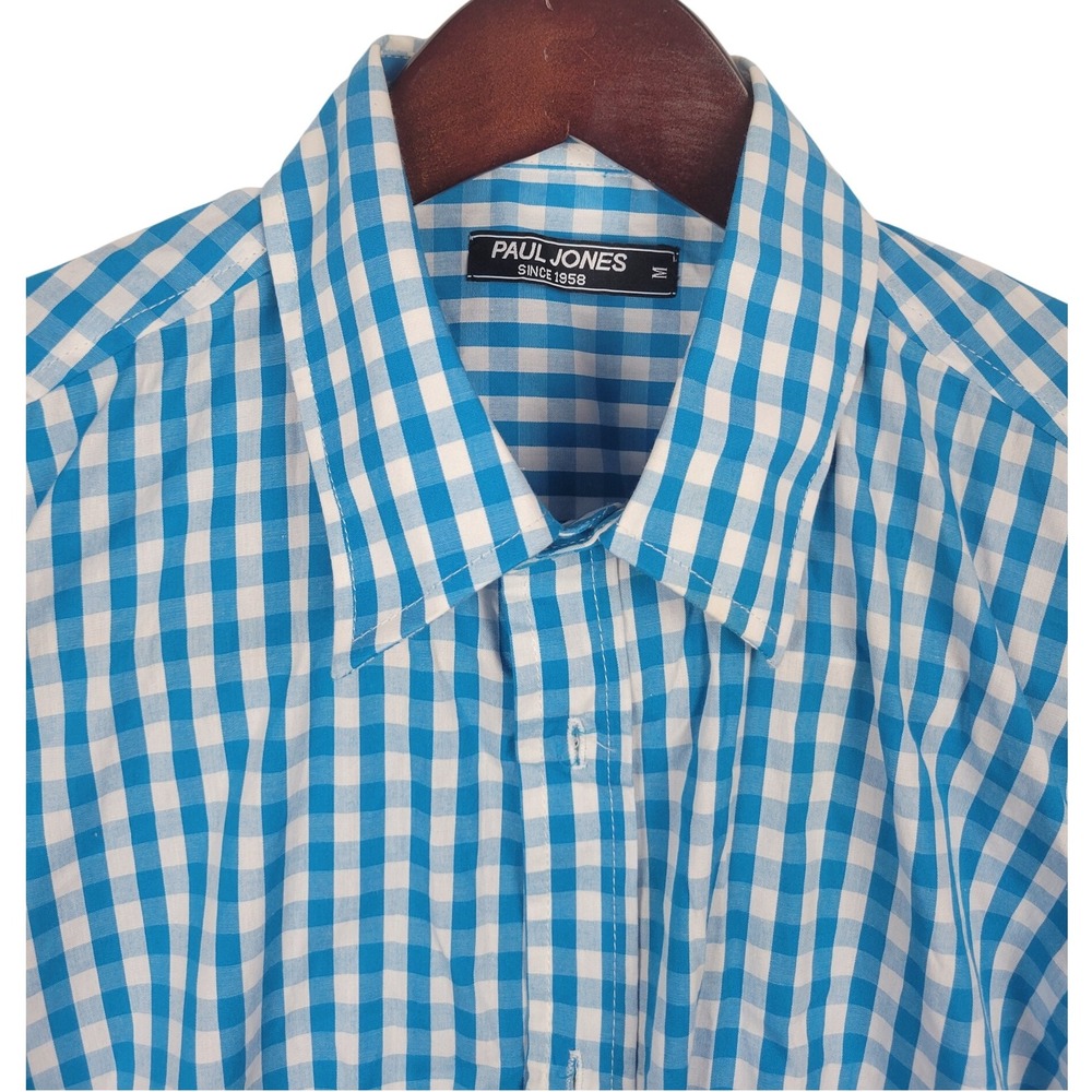Paul Jones Mens‎ Medium Button Down Shirt Long Sleeve Blue Gingham Check